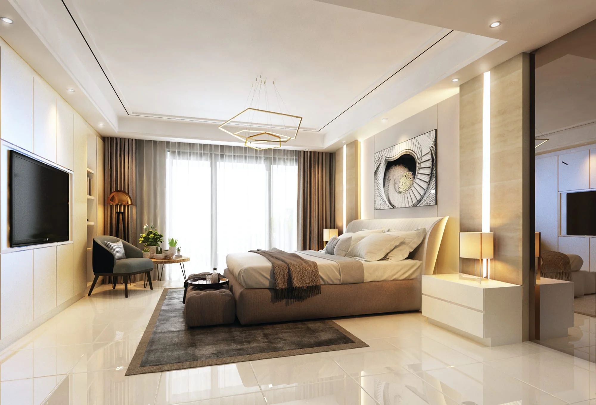 Spacious main bedroom interior artist's impression